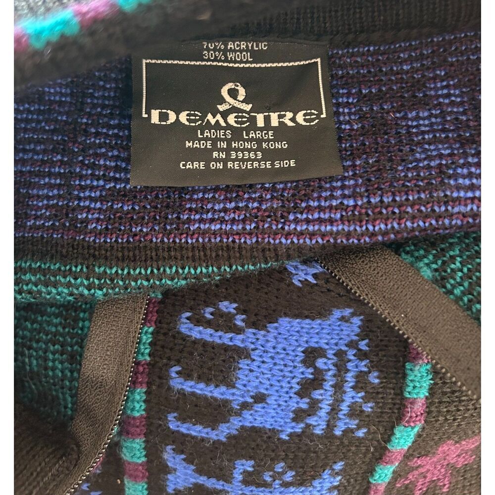 VTG Womens DEMETRE Wool Blend Ski Sweater Knit Pullover 1/4 Zip Large L Deer - Picture 4 of 5